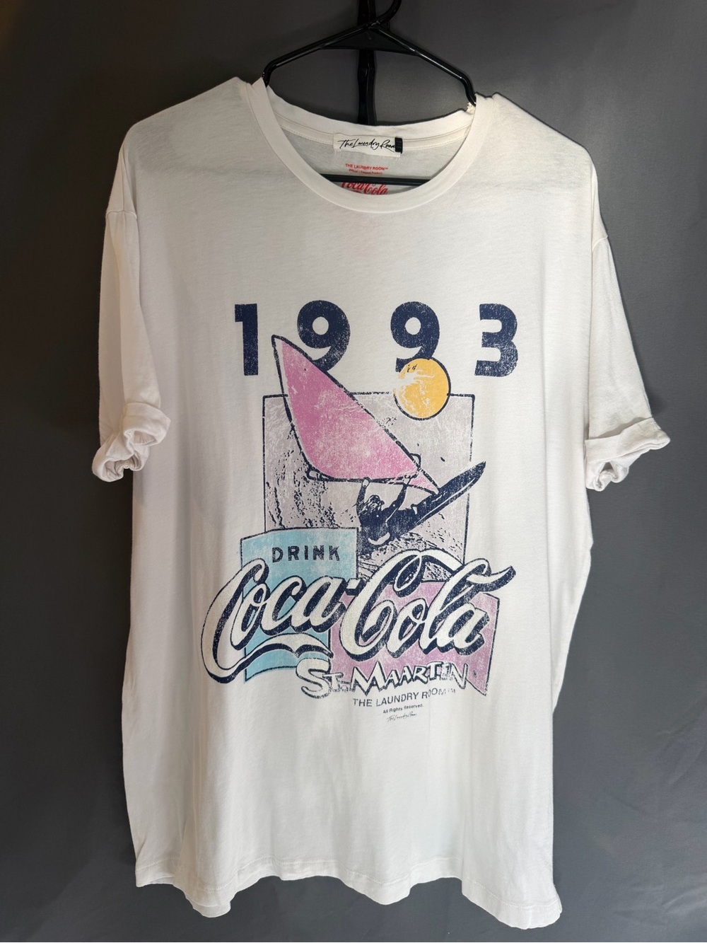 The Laundry Room White Crew Neck Coca-Cola Oversized Tee. Size Small